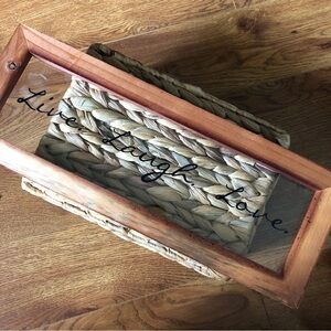 Love, Live, Laugh glass and wood artwork.